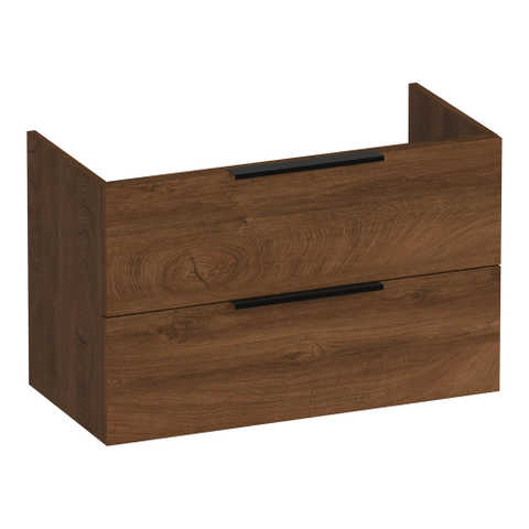 BRAUER Elevate meuble sous-lavabo peu profond 80 sans poignées rapportées 2 tiroirs softclose et 1 découpe pour siphon - Forest Cacao SW1200223