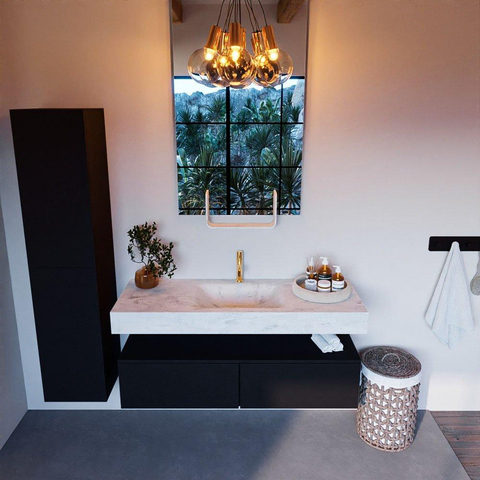 Mondiaz ALAN-DLUX Ensemble de meuble - 130cm - meuble Urban mat - 2 tiroirs - Lavabo Cloud Opalo suspendu - vasque Centre - 1 trou de robinet SW806300
