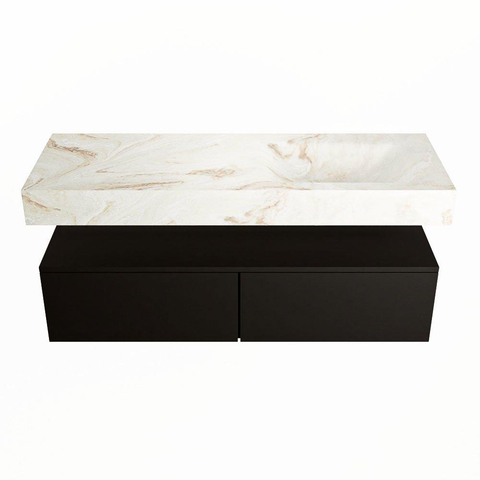Mondiaz ALAN-DLUX Ensemble de meuble - 130cm - meuble Urban mat - 2 tiroirs - Lavabo Cloud Frappe suspendu - vasque Droite - 1 trou de robinet SW805494
