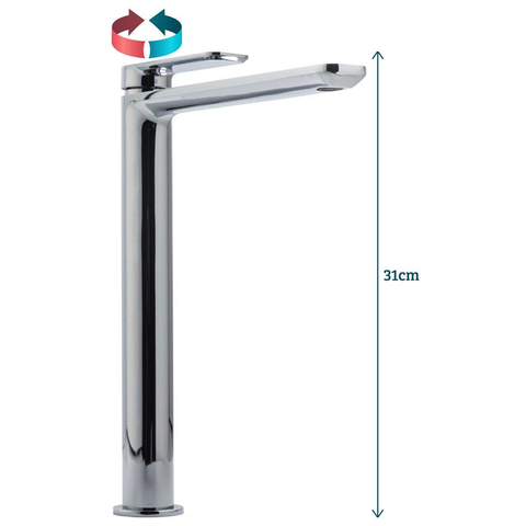 Crosswater Pier Wastafelkraan hoog - 31cm - met uitloop - 20cm - zonder waste - hoogglans chroom SW31046