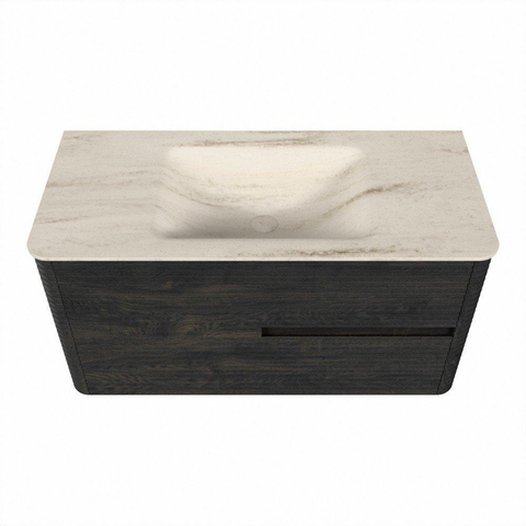 Mondiaz CIRO-DLUX Ensemble de meubles de salle de bains - 100x45x50cm - Lavabo solid surface Meli - 1 vasque au milieu - 1 trou de robinet - 2 tiroirs - Shadow SW1532284
