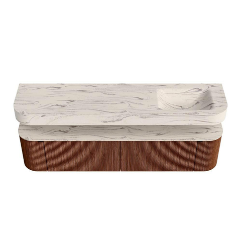 MONDIAZ THOR-DLUX Meuble de salle de bains - 190cm - arrondi gauche + droite - couleur Ruby - 2 tiroirs et 2 portes - Vasque suspendue CLOUD Droite sans trou de robinet - couleur Nata SW1466769