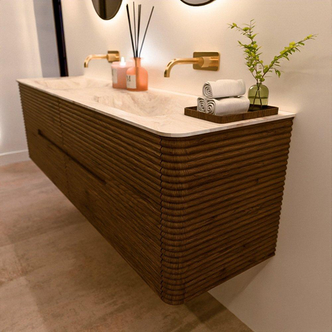 Mondiaz CIRO-DLUX Badkamermeubelset - 170x45x50cm - Solid surface wastafel Frappe - 2 wasbak Dubbel - zonder kraangaten - 4 lades - Dusk SW1532846