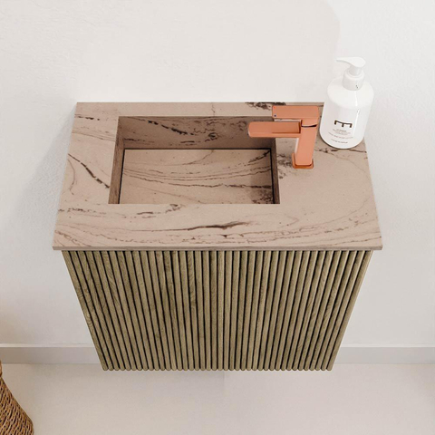 Mondiaz JOYA-DLUX 40cm toiletmeubel - kleur Dusk - Wastafel FAYE positie Links 1 kraangat kleur Arena. SW1425721