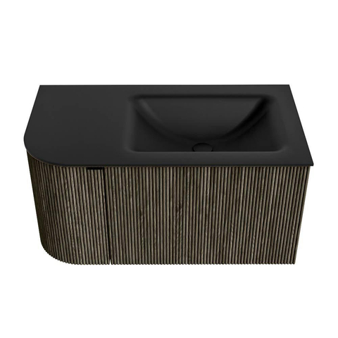 Mondiaz KURVE Badkamermeubelset - 85x46x40cm - 1 lade - 1 deur - wastafel solid surface - rechts - zonder kraangat - Shadow SW1414168