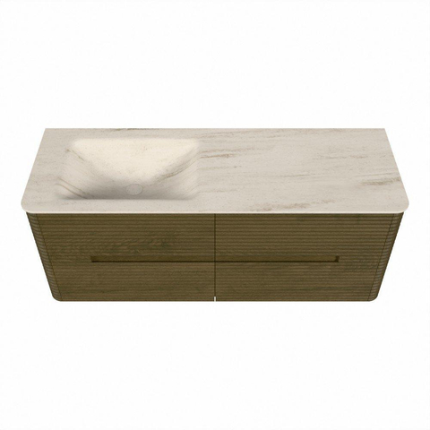 Mondiaz CIRO-DLUX Badkamermeubelset - 130x45x50cm - Solid surface wastafel Meli - 1 wasbak Links - zonder kraangaten - 4 lades - Dusk SW1533168