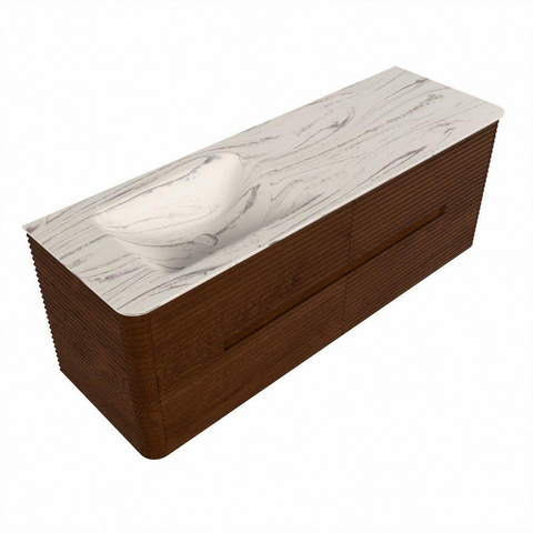 Mondiaz CIRO-DLUX Meuble de salle de bains - 140x45x50cm - Plan vasque solid surface Nata - 1 lavabo à gauche - 1 trou de robinetterie - 4 tiroirs - Ruby SW1532048