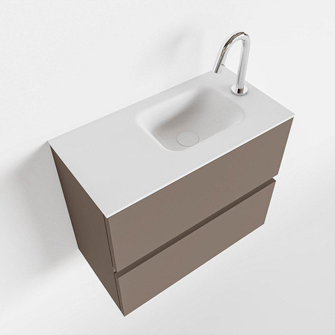 MONDIAZ ADA Toiletmeubel 60x30x50cm met 1 kraangaten 2 lades smoke mat Wastafel Lex rechts Solid Surface Wit SW472571