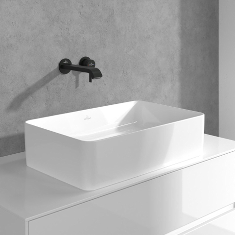 Villeroy & Boch Dawn wastafeluitloop set - zonder pop up afvoergarnituur - wandmontage afbouwdeel - mat zwart SW974341