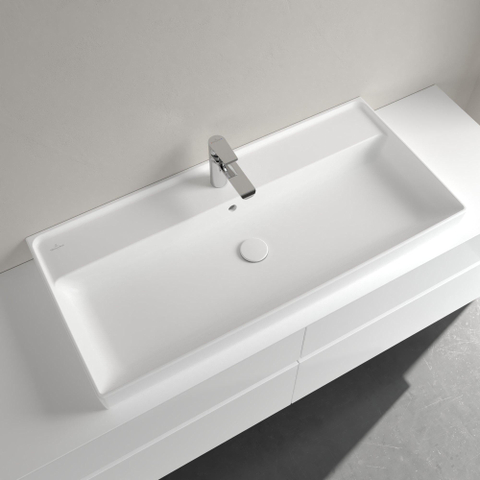 Villeroy & Boch Collaro meubelwastafel - 100x47cm - met overloop - 1 kraangat CeramicPlus - Stone White (mat wit) SW358325