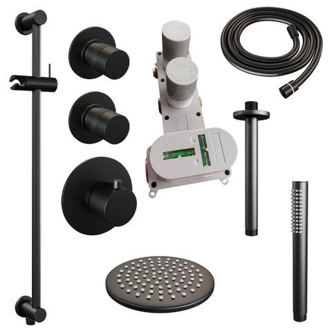 BRAUER Black Edition inbouw regendoucheset – Ø20 cm hoofddouche – 20 cm plafondbuis – staafhanddouche – glijstang 70 cm SW486510