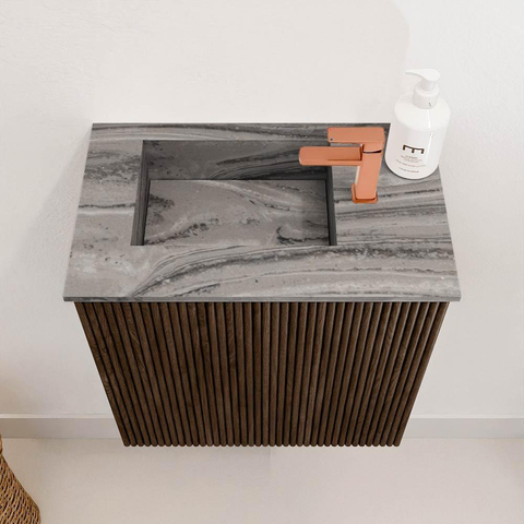 Mondiaz JOYA-DLUX 40cm toiletmeubel - kleur Walnut - Wastafel FAYE positie Links 1 kraangat kleur Sombra. SW1424713