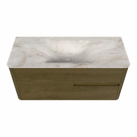 Mondiaz CIRO-DLUX Badkamermeubelset - 110x45x50cm - Solid surface wastafel Frappe - 1 wasbak Midden - zonder kraangaten - 2 lades - Dusk SW1532808