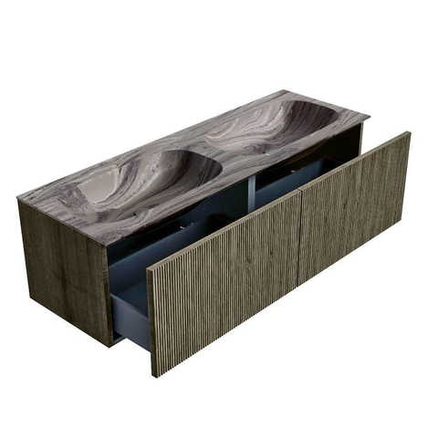 MONDIAZ KURVE-DLUX 140cm badmeubel kleur Shadow met 2 lades en 0 deuren. Wastafel STOR SMALL Dubbel 2 kraangaten Sombra. SW1433811