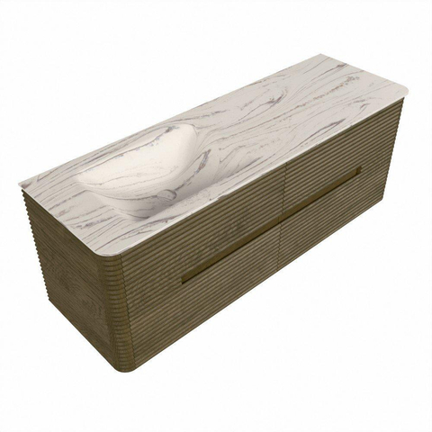 Mondiaz CIRO-DLUX Ensemble de meuble de salle de bains - 140x45x50cm - Vasque en solid surface Nata - 1 lavabo à gauche - 1 trou de robinet - 4 tiroirs - Dusk SW1533224