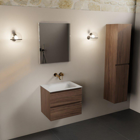 Mondiaz Aivy badmeubelset - 60x45x50cm - 0 kraangaten - 1 wasbak talc Solid surface - Midden - 2 lades - Zonder spiegel - Melamine Mocha SW892190