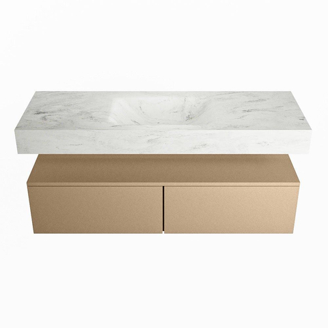 Mondiaz ALAN-DLUX Ensemble de meuble - 130cm - meuble Oro mat - 2 tiroirs - Lavabo Cloud Opalo suspendu - vasque Centre - 0 trous de robinet SW807182