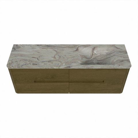 Mondiaz CIRO-DLUX Badkamermeubelset - 150x45x50cm - Solid surface wastafel Glace - 1 wasbak Rechts - zonder kraangaten - 4 lades - Dusk SW1532997