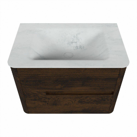 Mondiaz CIRO-DLUX Badkamermeubelset - 70x45x50cm - Solid surface wastafel Opalo - 1 wasbak Midden - zonder kraangaten - 2 lades - Walnut SW1530186