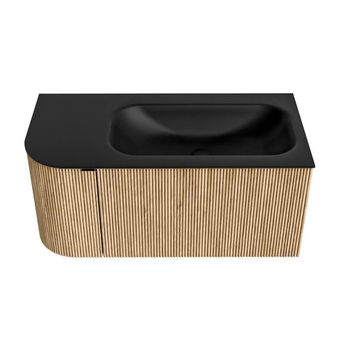 MONDIAZ KURVE Meuble de salle de bains 95cm avec module 25 L couleur chêne avec 1 tiroir et 1 porte. Lavabo BIG SMALL droit 1 trou de robinet Urban. SW1138365