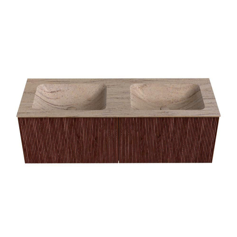 MONDIAZ KURVE-DLUX 130cm badmeubel kleur Ruby met 2 lades en 0 deuren. Wastafel LEAF Dubbel 2 kraangaten Saba. SW1433507