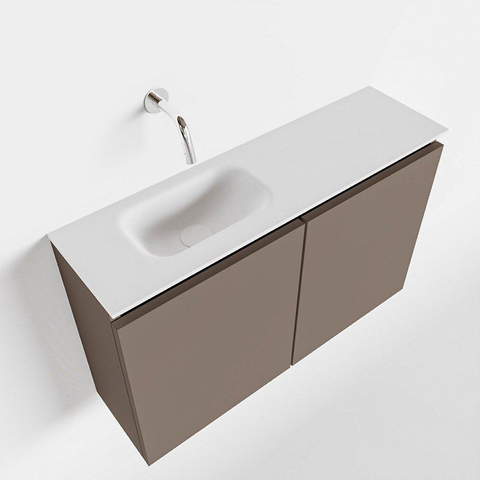 MONDIAZ TURE Toiletmeubel 80x23x50cm met 0 kraangaten 2 deuren smoke mat Wastafel Eden links Solid Surface Wit SW474960