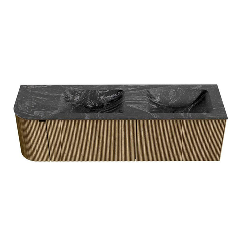 Mondiaz KURVE-DLUX Ensemble de meuble de salle de bains - 155x46x40cm - 2 tiroirs - 1 porte - lavabo solid surface - double / droit - sans trou de robinet - Dusk SW1415551
