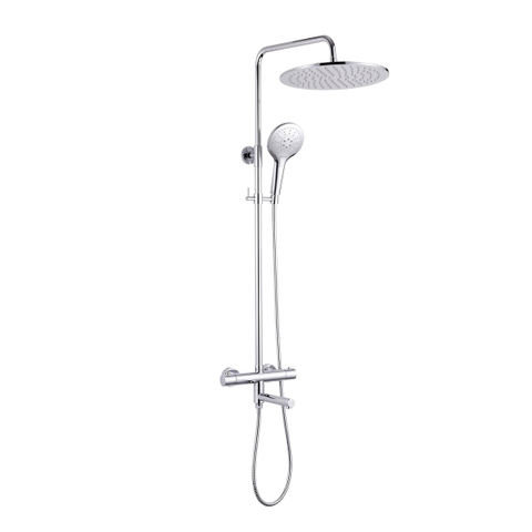 Fortifura Calvi Regendoucheset - thermostatisch - 30cm hoofddouche - metalen slang - ronde handdouche - draaibare baduitloop - chroom SW1592495