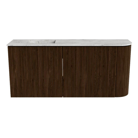 Mondiaz JOYA-DLUX 91.6cm toiletmeubel - ronding rechts kleur Walnut - Wastafel FAYE positie Links 1 kraangat kleur Glace. SW1422390