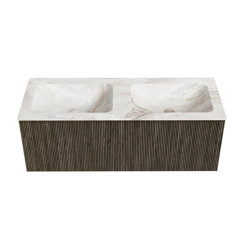 Mondiaz KURVE-DLUX Badkamermeubelset - 120x46x40cm - 1 lade - wastafel solid surface - dubbel - 2 kraangaten - Shadow SW1414370