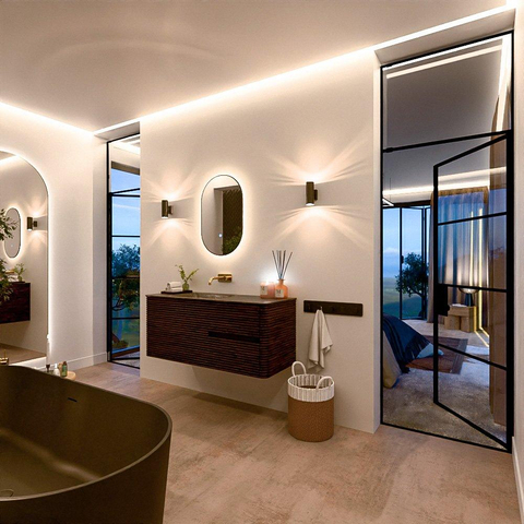 Mondiaz CIRO-DLUX Ensemble de meubles de salle de bains - 120x45x50cm - lavabo solid surface Lava - 1 bassin à gauche - sans trous de robinet - 2 tiroirs - Noyer SW1530217