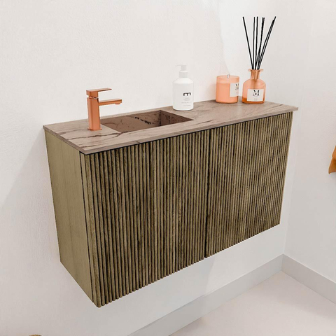 Mondiaz JOYA-DLUX 70cm toiletmeubel - kleur Dusk - Wastafel FAYE positie Links 1 kraangat kleur Arena. SW1425740