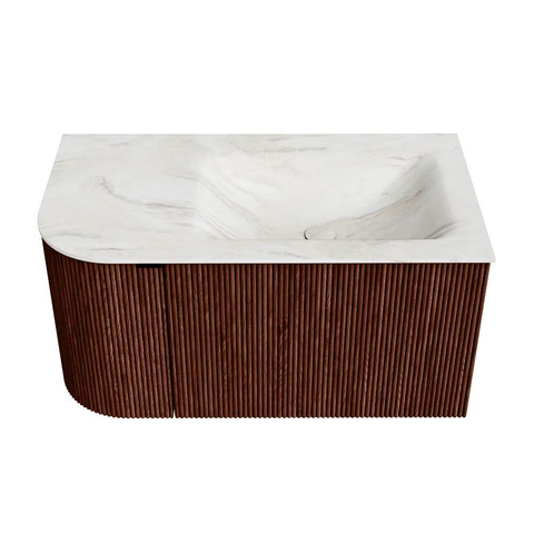 Mondiaz KURVE-DLUX Badkamermeubelset - 85x46x40cm - 1 lade - 1 deur - wastafel solid surface - rechts - 1 kraangat - Ruby SW1415913