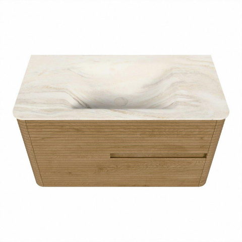 Mondiaz CIRO-DLUX Badkamermeubelset - 90x45x50cm - Solid surface wastafel Ostra - 1 wasbak Midden - zonder kraangaten - 2 lades - Oak SW1531054