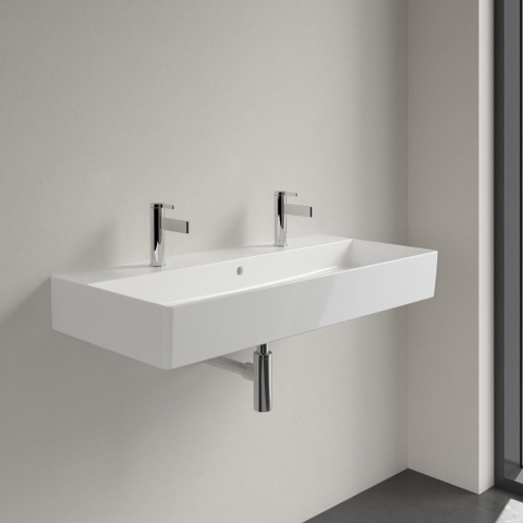 Villeroy & Boch memento 2.0 wastafel - voor handdoekhouders - 100x47cm - met overloop - 2 kraangaten CeramicPlus - White Alpine (glans wit) SW336045
