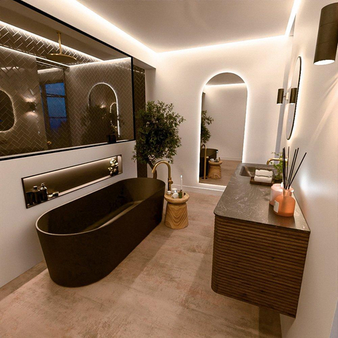 Mondiaz CIRO-DLUX Ensemble de meubles de salle de bains - 160x45x50cm - lavabo en solid surface Lava - 1 vasque à gauche - sans trous de robinet - 4 tiroirs - Dusk SW1533054