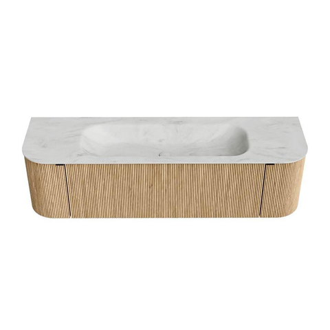 MONDIAZ KURVE-DLUX Meuble de salle de bains 160 cm avec module 25 Len R couleur Chêne avec 1 tiroir et 2 portes. Lavabo BIG MEDIUM central sans trou de robinet couleur Opalo. SW1137554