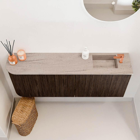 Mondiaz JOYA-DLUX 111.6cm toiletmeubel - ronding links kleur Walnut - Wastafel FAYE positie Rechts 1 kraangat kleur Saba. SW1424675