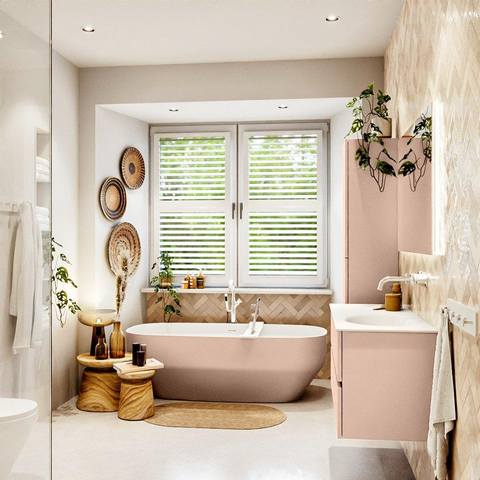 MONDIAZ VICA Ensemble meuble de salle de bains - 110cm - meuble sous-vasque rosee - 2 tiroirs - lavabo moon à droite - sans trous de robinet - version haute 60cm - talc SW1080404