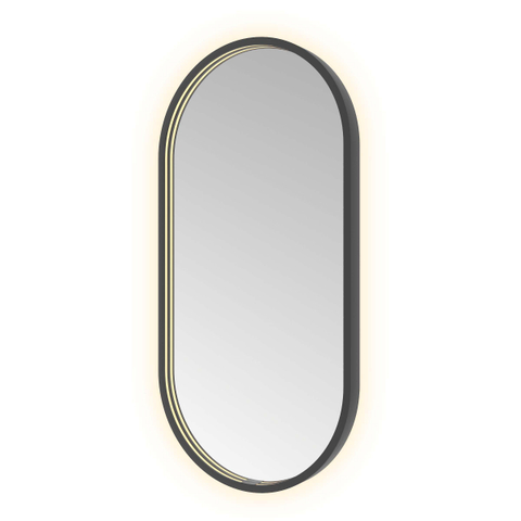 Hotbath &MORE Spiegel Oval - 40x80cm - direct en indirect LED - spiegelverwarming - dimbaar - met afstandsbediening - PVD - geborsteld zwart SW1245609