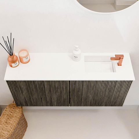 Mondiaz JOYA 90cm meuble de salle de bains - couleur Shadow - Vasque FAYE position Droite 1 trou de robinet couleur Talc SW1421479