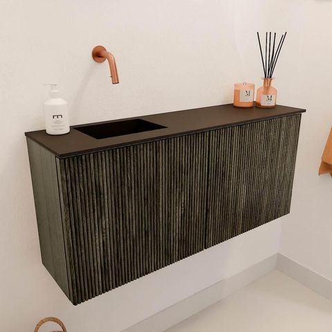 Mondiaz JOYA 90cm meuble de salle de bains - couleur Shadow - Vasque FAYE position Gauche Sans trou de robinet couleur Urban. SW1421508