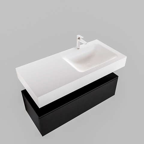 MONDIAZ ALAN 100cm - meuble bas - urban - 1 tiroir - lavabo suspendu - vasque à droite - 1 trou de robinet - talc SW408611