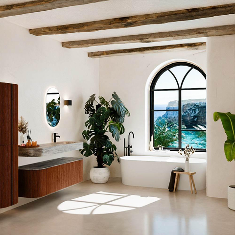 MONDIAZ THOR-DLUX 150cm badmeubel ronding links + rechts kleur Ruby met 1 lade en 2 deuren. Vrijhangende wastafel CLOUD Rechts 1 kraangat kleur Oza. SW1464674