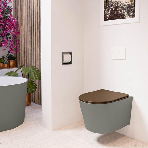 Mondiaz LAVIE hangtoilet – spoelrandloos – 36 x 53 cm – met softclose zitting – Smoke (lichtbruin), zitting Rust (bruin) SW1208707