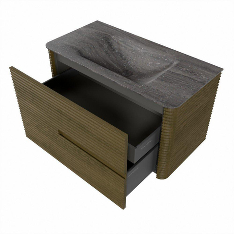 Mondiaz CIRO-DLUX Badkamermeubelset - 90x45x50cm - Solid surface wastafel Oza - 1 wasbak Midden - 1 kraangat - 2 lades - Dusk SW1533279