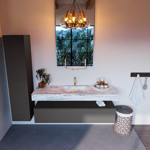 Mondiaz ALAN-DLUX Ensemble de meuble - 150cm - meuble Dark grey mat - 1 tiroir - Lavabo Cloud Glace suspendu - vasque Centre - 1 trou de robinet SW805526
