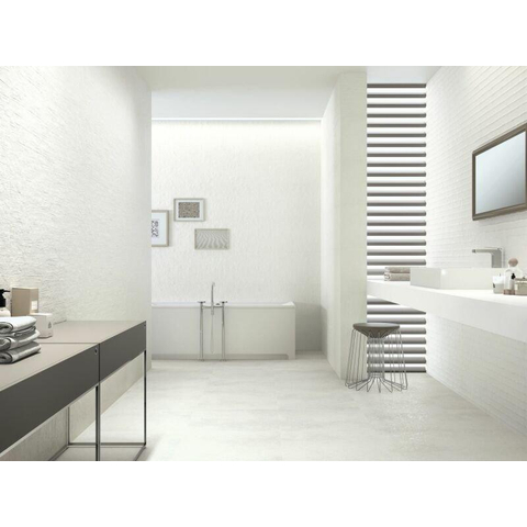 Terravito Finito carreau mural - 40x120cm - Rectangle - 11mm - rectifié - effet béton - blanc SW679874