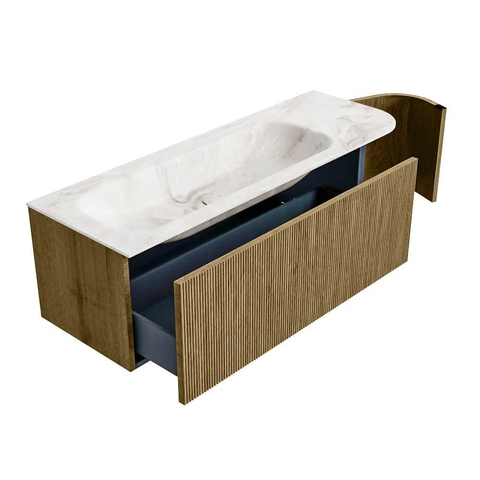 Mondiaz KURVE-DLUX Badkamermeubelset - 135x46x40cm - 1 lade - 1 deur - wastafel solid surface - links - 1 kraangat - Dusk SW1415007