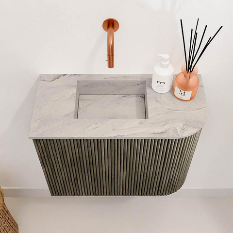 Mondiaz JOYA-DLUX Meuble de salle de bains 51,6cm - arrondi droit couleur Shadow - Vasque FAYE position Gauche Sans trou de robinet couleur Glace SW1422775
